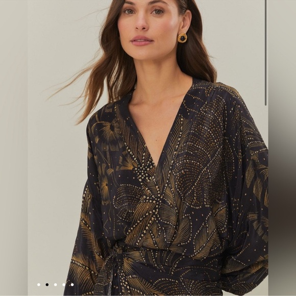 Farm Rio Black Golden Foliage Mini Dress - Picture 3 of 9